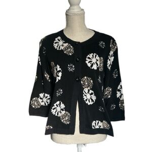 Designers Originals 3 Button Open Front Cardigan Black with Light Floral Pattern